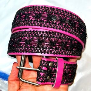PINK with BLACK LACE Belt Large 32-38”SIZE 11 silver buckle PUNK Y2K gothic LRG